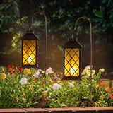 2Pack Solar Metal Hanging Lantern Flickering Candle with Shepherd Hook