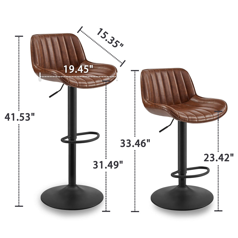 Bar Stools Set of 2, Mid Century Modern Faux Leather Swivel Barstools Adjustable Height
