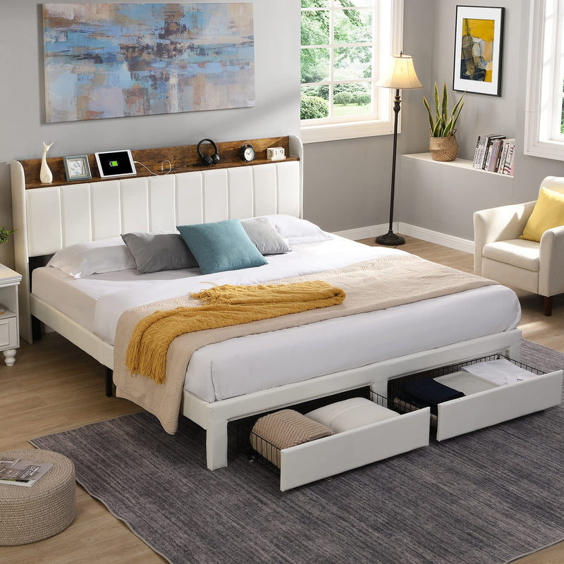 Upholstered Bed Frame Queen Size with Headboard, Platform Queen Bed Frame
