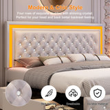 Queen Led Bed Frame with 4 Storage Drawers Adjustable Headboard