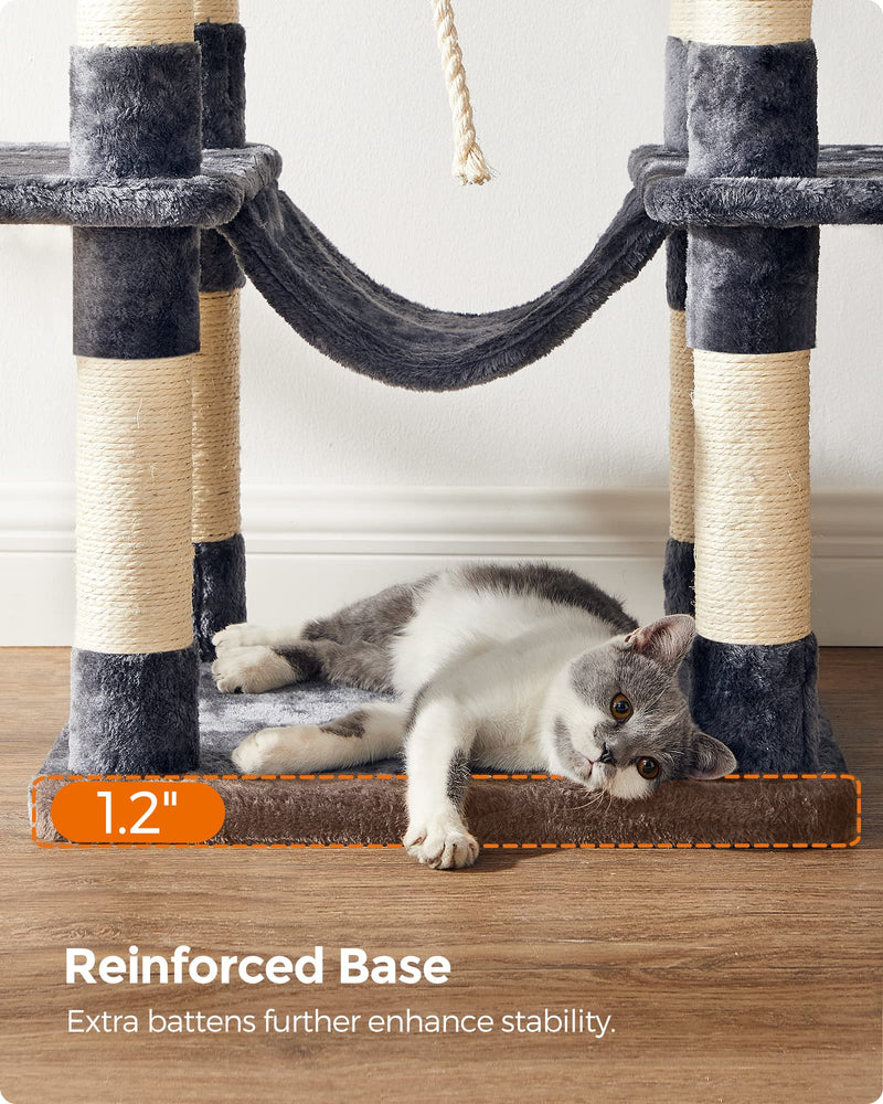 Cat Tree, Large Cat Tower, 64.6 Inches, Cat Activity Center with Hammock, Basket