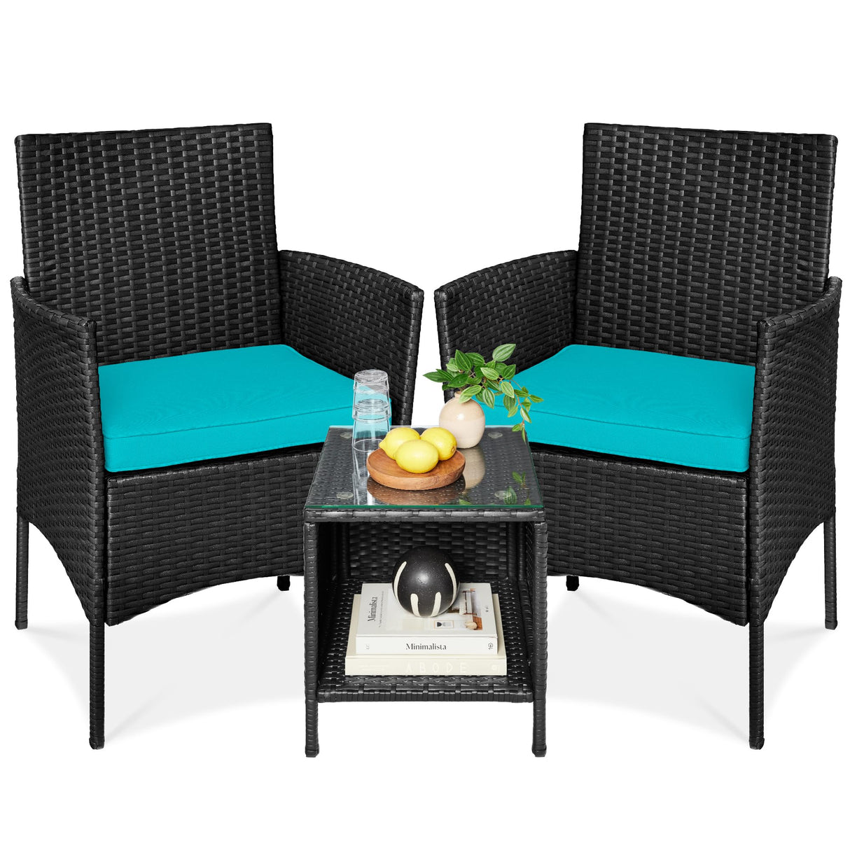 3-Piece Outdoor Wicker Conversation Bistro Set, Space Saving Patio Furniture for Yard