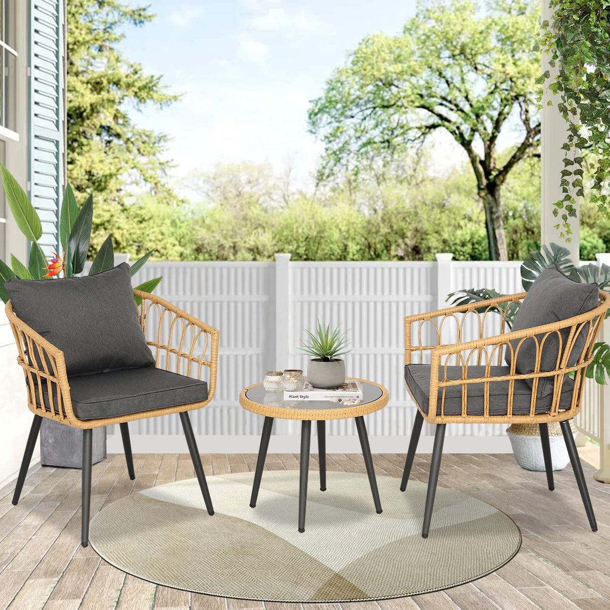 3 Pieces Outdoor Furniture Resin Patio Set Bistro Set Outdoor Conversation Set