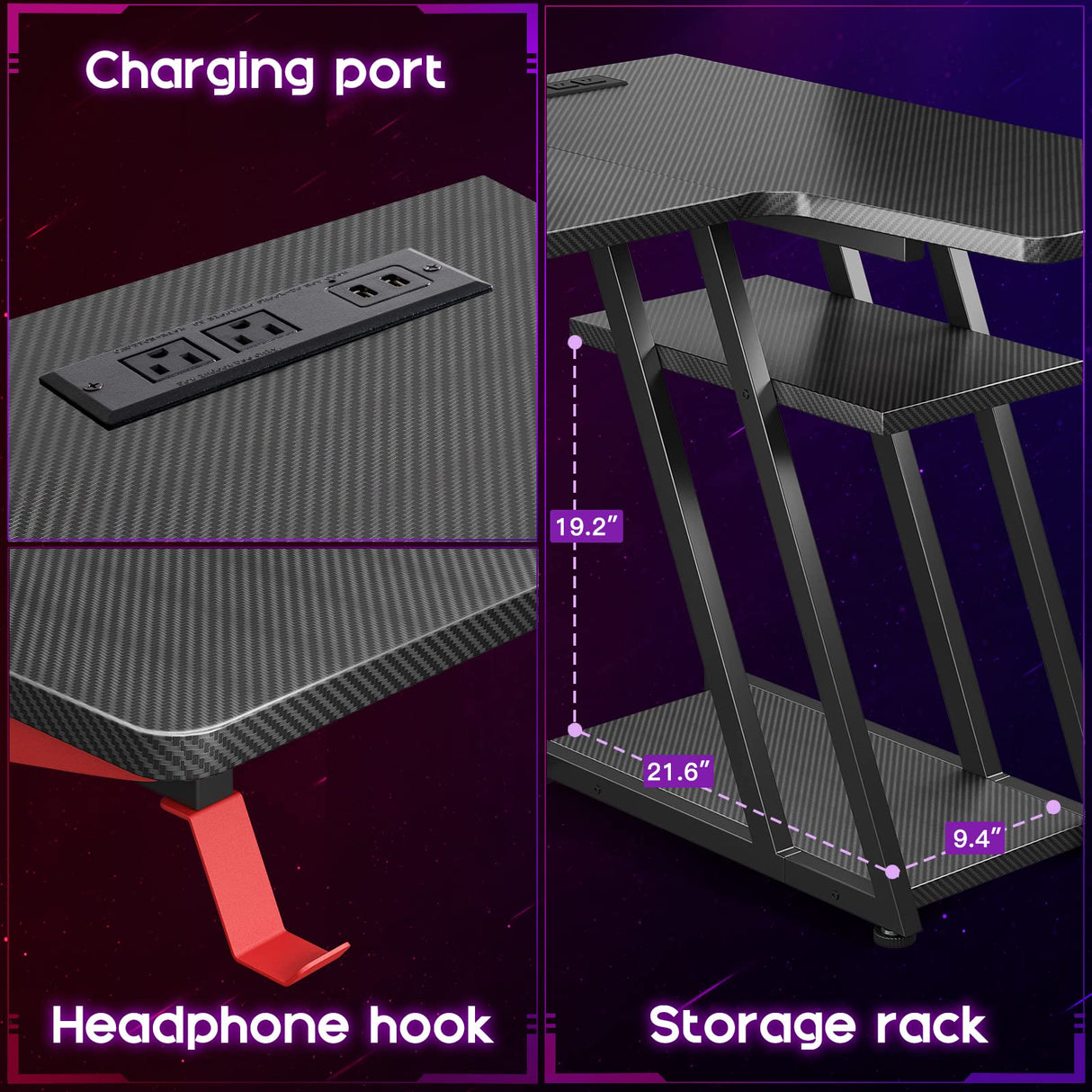 Gaming Desk L Shaped, Small Corner Desk with Storage Shelf & Power Outlets