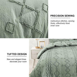 Green Tufted Comforter Set Cal King Size (102×96 inches), Boho Shabby Chic Comforter Geometry Embroidery Bedding Set