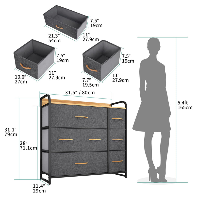 Dresser with 7 Drawers - Fabric Storage Tower, Organizer Unit for Bedroom
