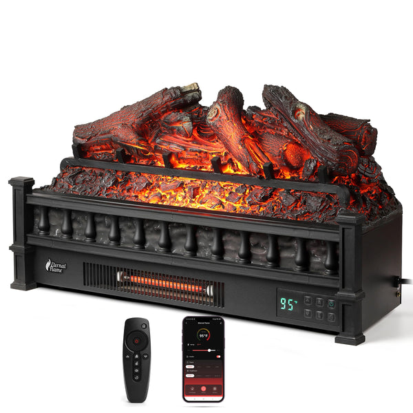 WiFi Infrared Quartz Electric Fireplace Log Heater with Sound Crackling
