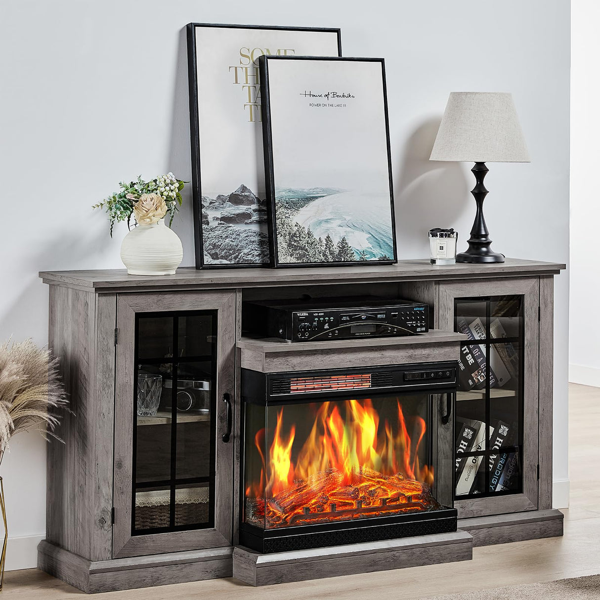 Fireplace TV Stand with 3-Sided Glass Electric Fireplace