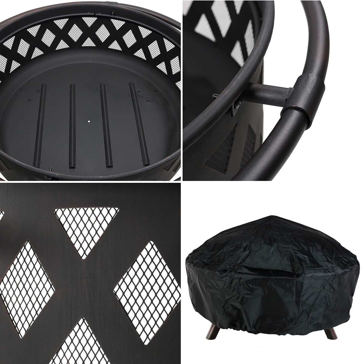 Black Crossweave Large Outdoor Fire Pit - 36-Inch Wood-Burning Fire Pit