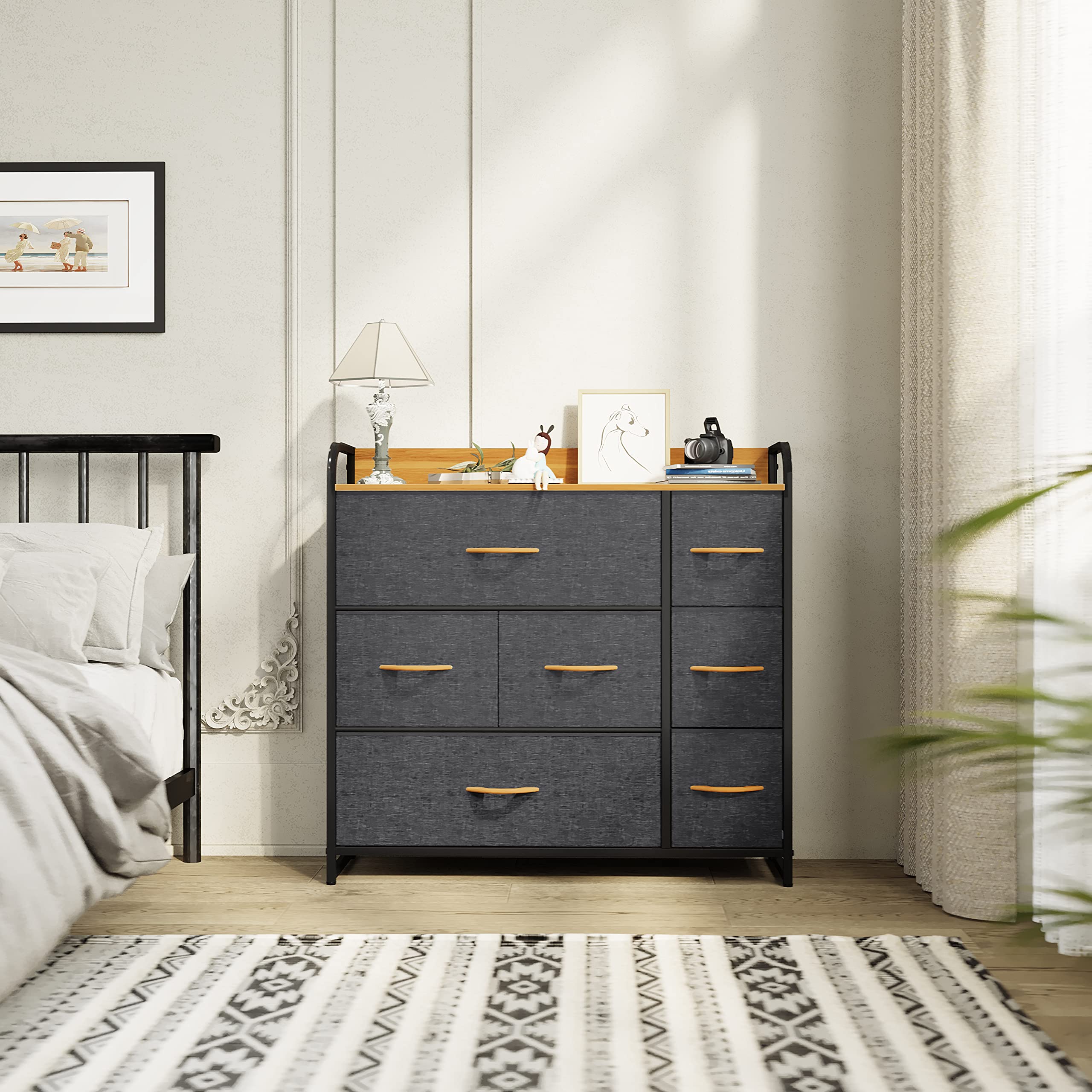 Dresser with 7 Drawers - Fabric Storage Tower