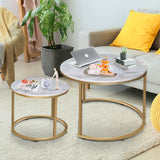 Round Coffee Table Set of 2 Modern Nesting Golden Frame Circular