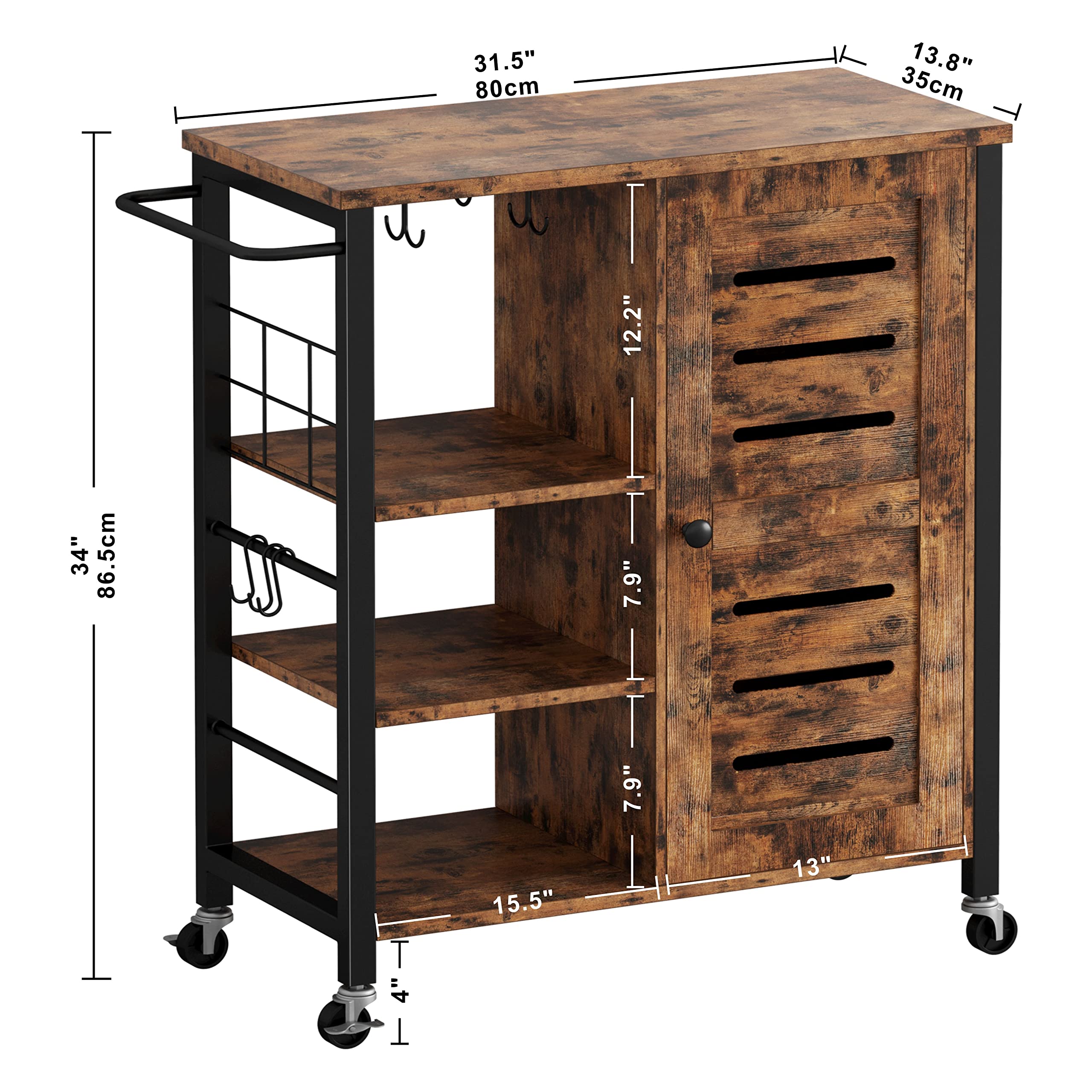 Storage Cabinet with Charging Station and Wheels, Kitchen Cart Cabinet