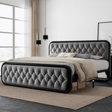 King Size Bed Frame, Heavy Duty Bed Frame with Buton Tufted Headboard, Upholstered