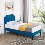 Twin Upholstered Platform Bed Frame with Adjustable Diamond Stitched Panel