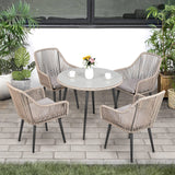 Patio Rattan Chairs Set of 4, Outdoor Dining Chairs with Armrest