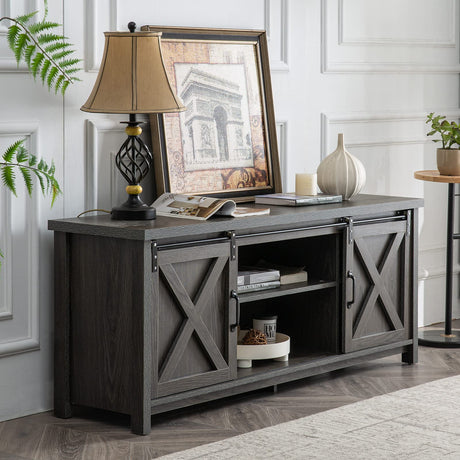 Modern Farmhouse TV Stand with Sliding Barn Doors, Console Table