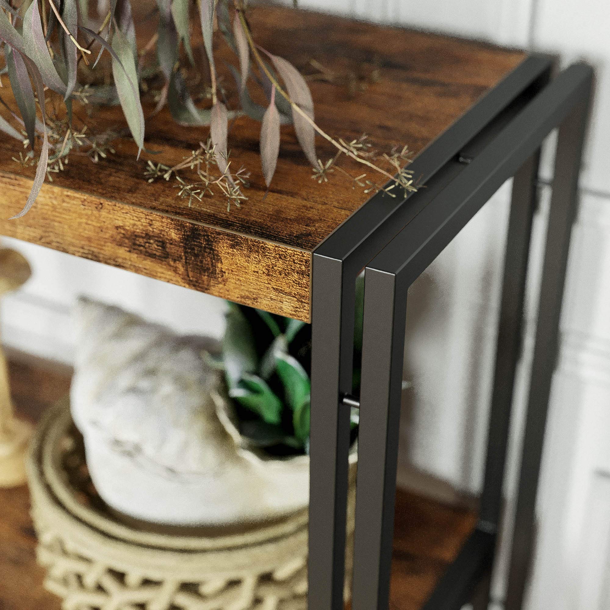 Wood Storage Shelf with Metal Frame