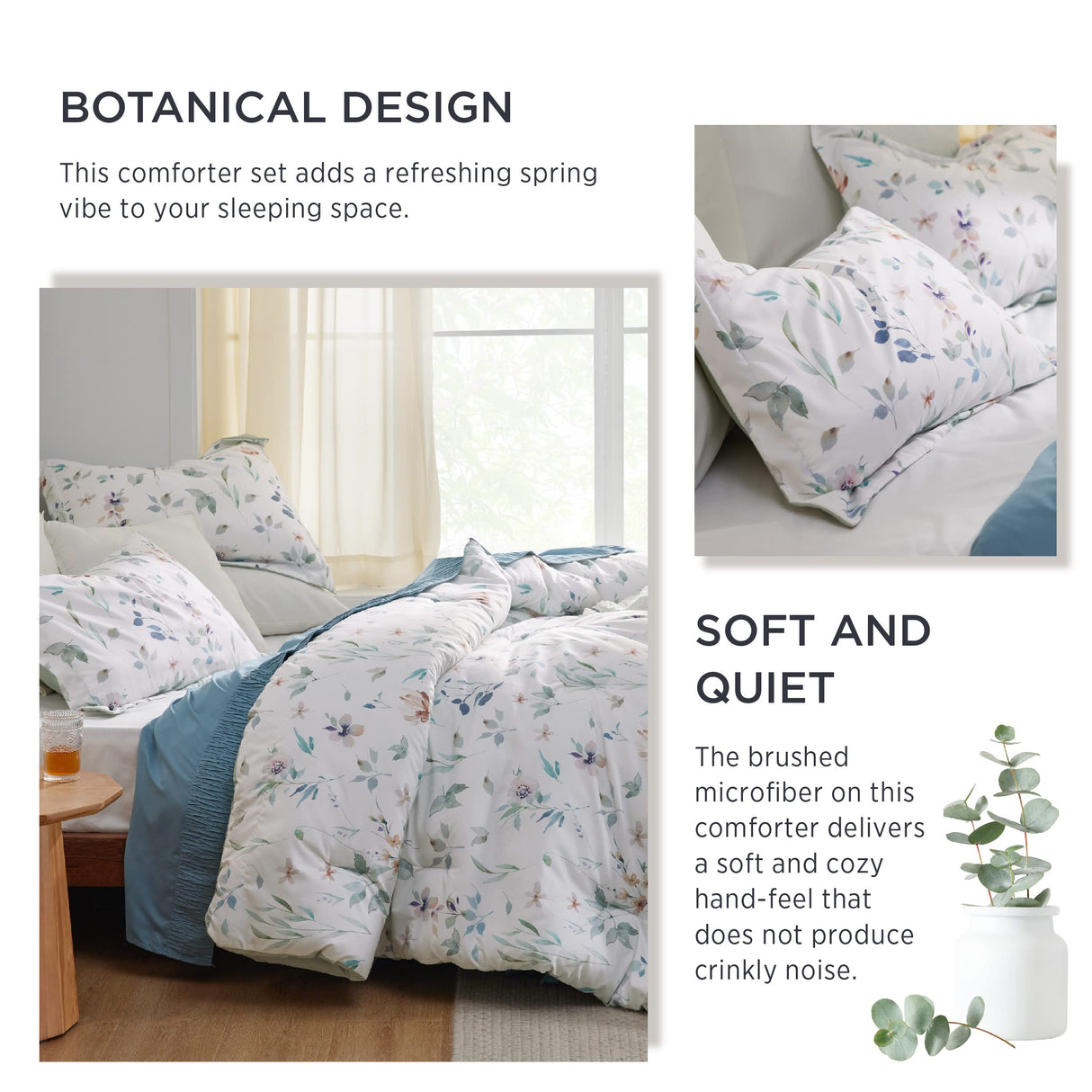 Floral Comforter Set - Queen Bedding Botanical Bed Comforter Queen Set