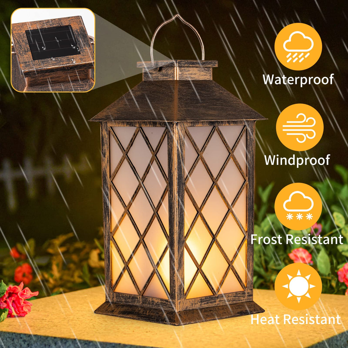 2Pack Solar Metal Hanging Lantern Flickering Candle with Shepherd Hook