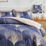 Navy Leaf Comforter Set King(91'' x 102'') Size Whole Piece Filling Light Weight Comforter