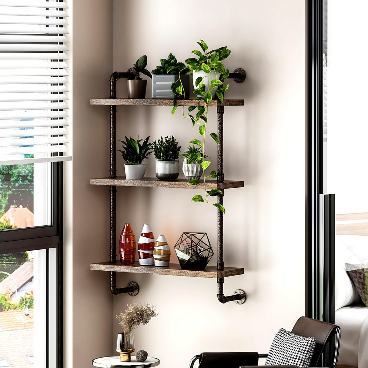 Industrial Pipe Shelving Wall Mounted 24 Inch, 3 Tier Bathroom Floating Shelves