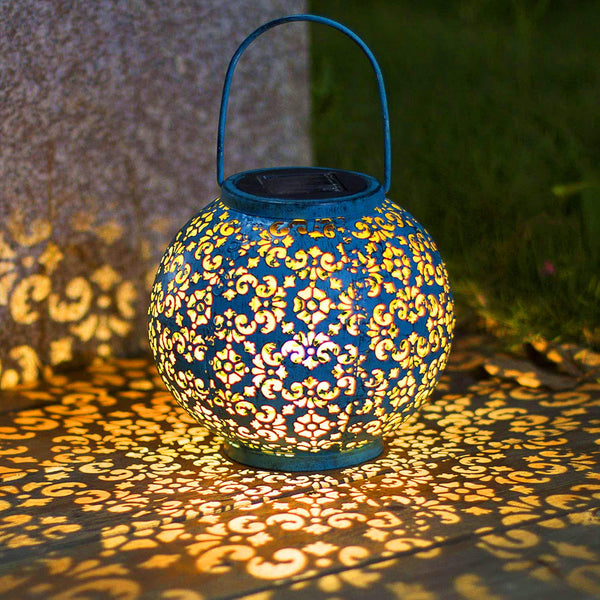 Solar Big Lantern Hanging Garden Outdoor Lights Metal Waterproof LED Table Lamp