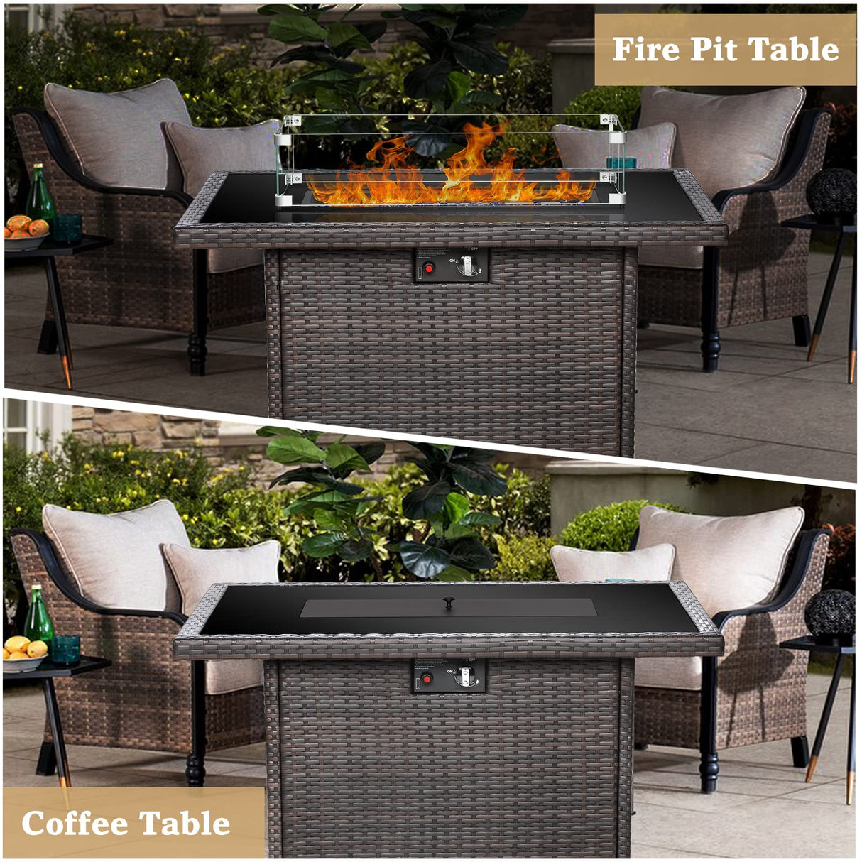 Propane Fire Pit Table,44 Inch 55000 BTU Gas Fire Pit with Glass Wind Guard