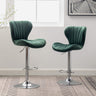 Ellston Velvet Adjustable Swivel Barstools, Set of 2, Green