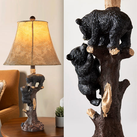 Climbing Bears Rustic Western Table Lamp Set of 2