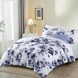 Cotton Comforter Set Queen Size, 5 Pieces Navy Blue and White Queen Floral Comforter