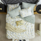 Textured Design Sage Green and Yellow Leaves Printed Comforter