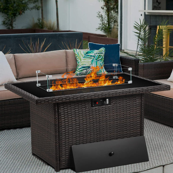 Propane Fire Pit Table,44 Inch 55000 BTU Outdoor Gas Fire Pit Rectangular with Glass Wind Guard