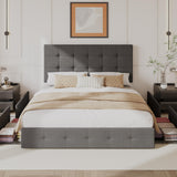 Upholstered Queen Platform Bed Frame with Adjustable Headboard and 4 Drawers Under