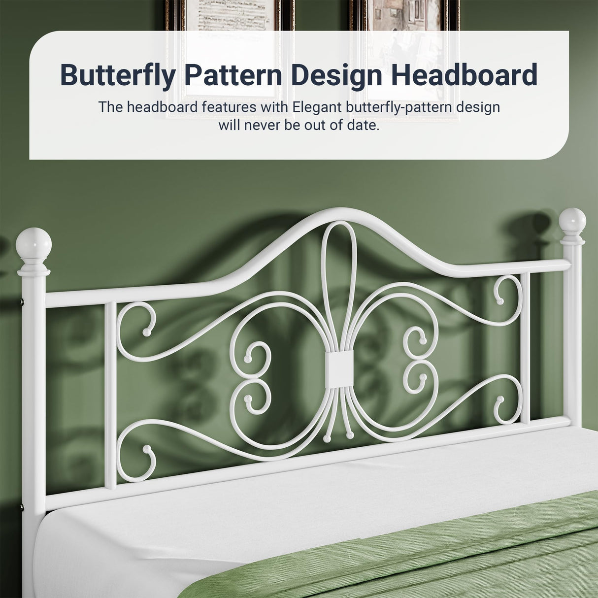 Full Size Bed Frame with Headboard,Metal Bed Frame with Butterfly Pattern Design