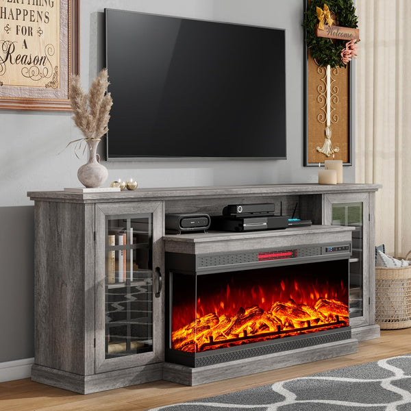 75" Fireplace TV Stand with 3-Sided Glass Electric Fireplace