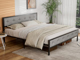 Metal King Size Bed Frame with Upholstered Linen Headboard Footboard