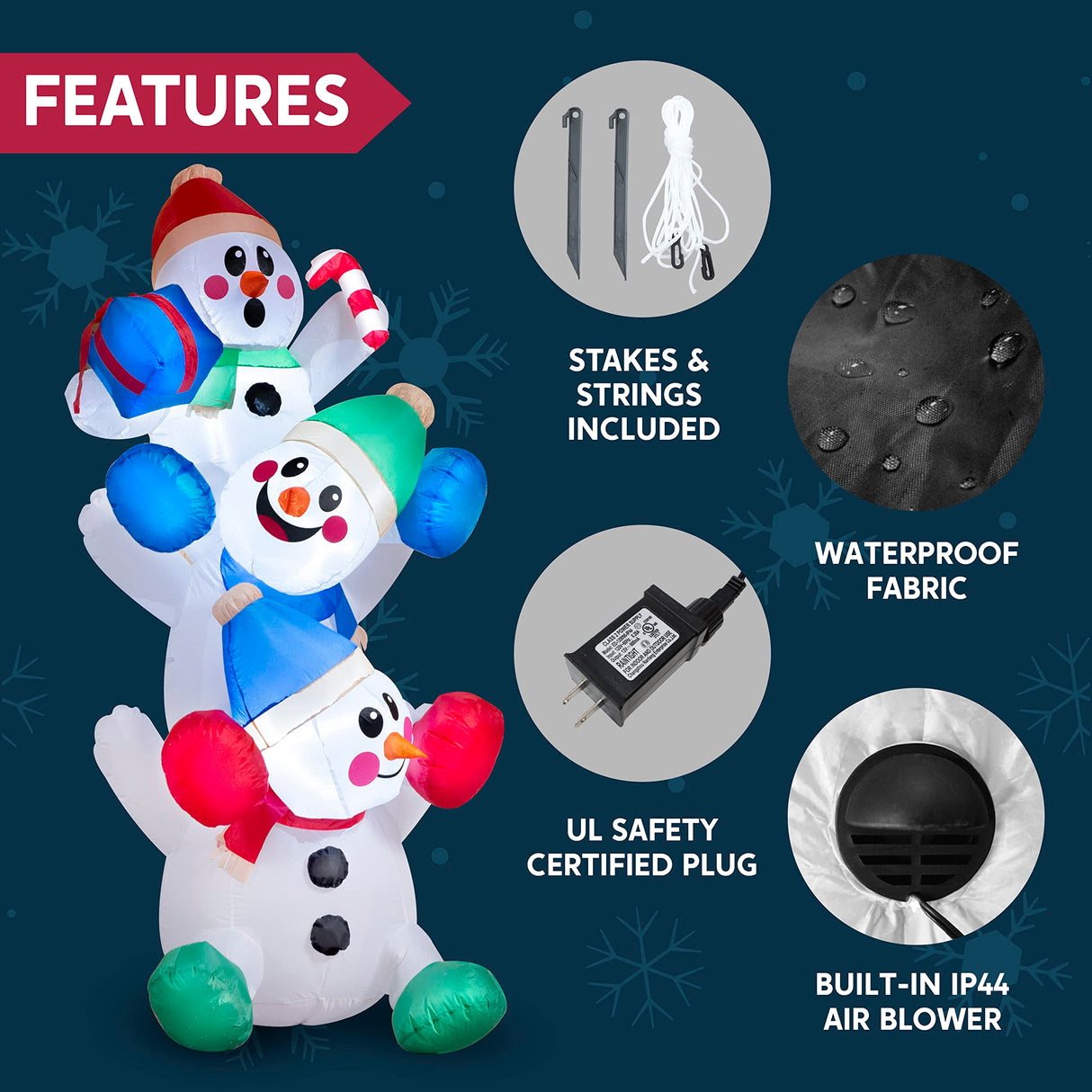 6 FT Christmas Inflatable Stacked Snowman with Build-in LED