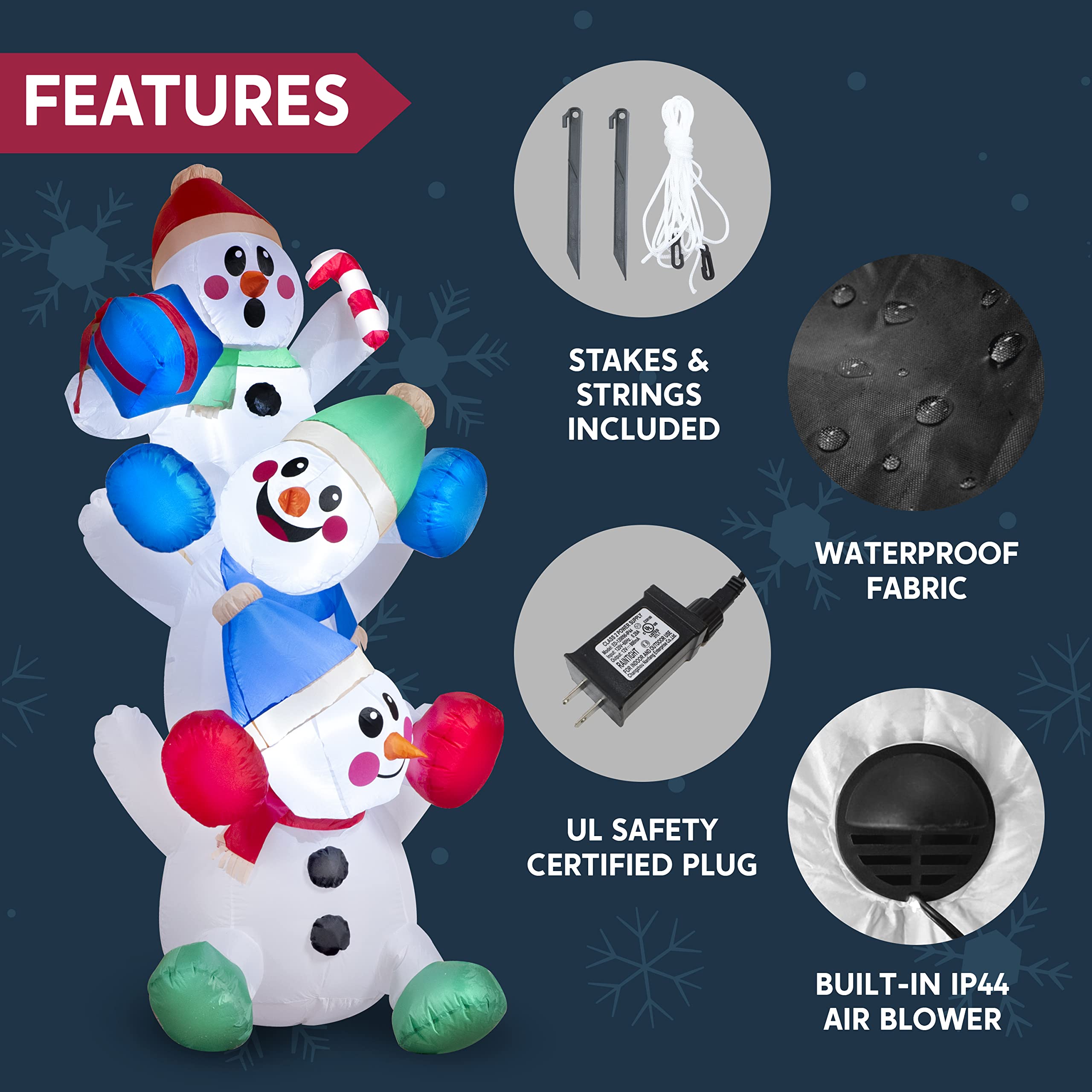 6 FT Christmas Inflatable Stacked Snowman with Build-in LED