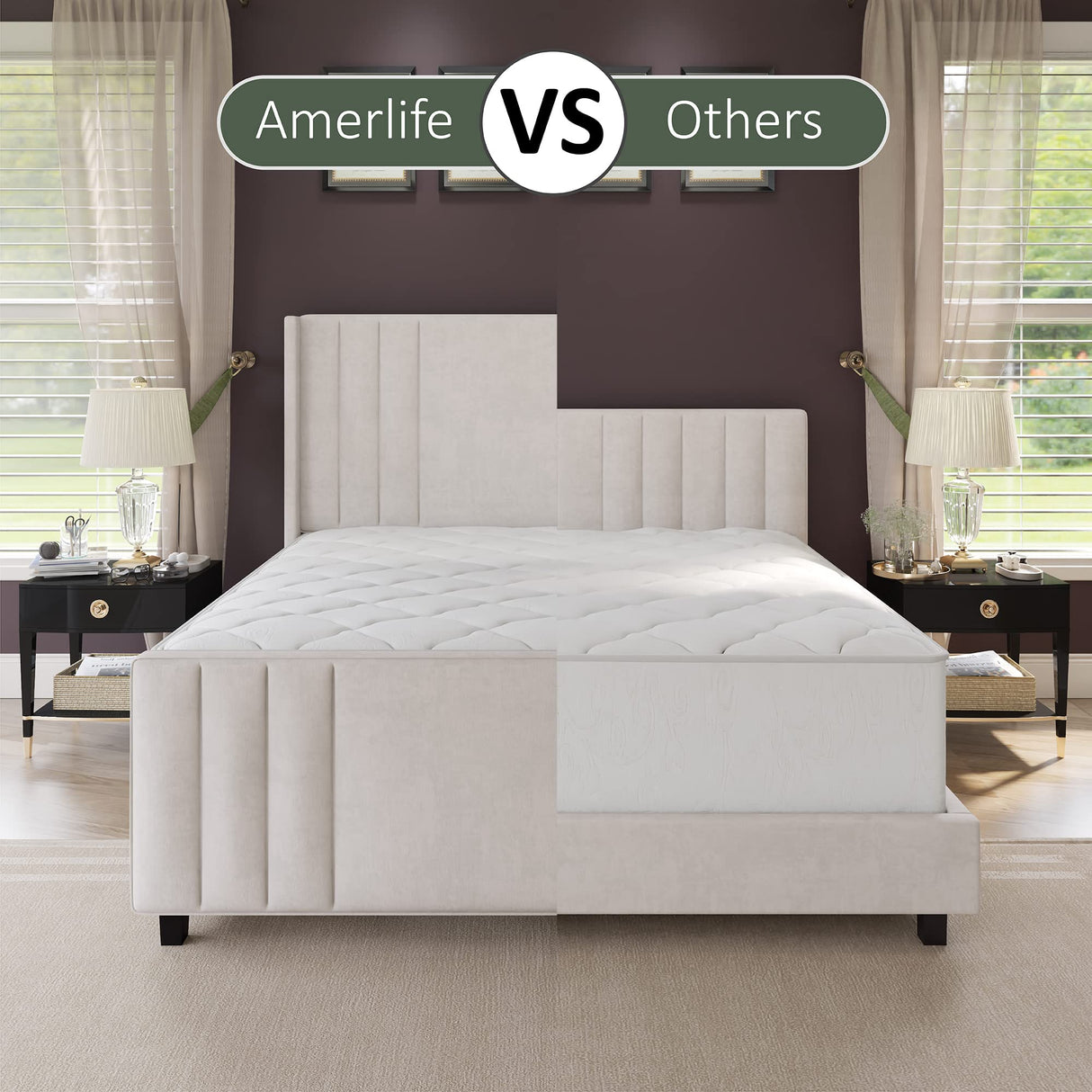 Queen Size Bed Frame, Velvet Upholstered Platform Bed