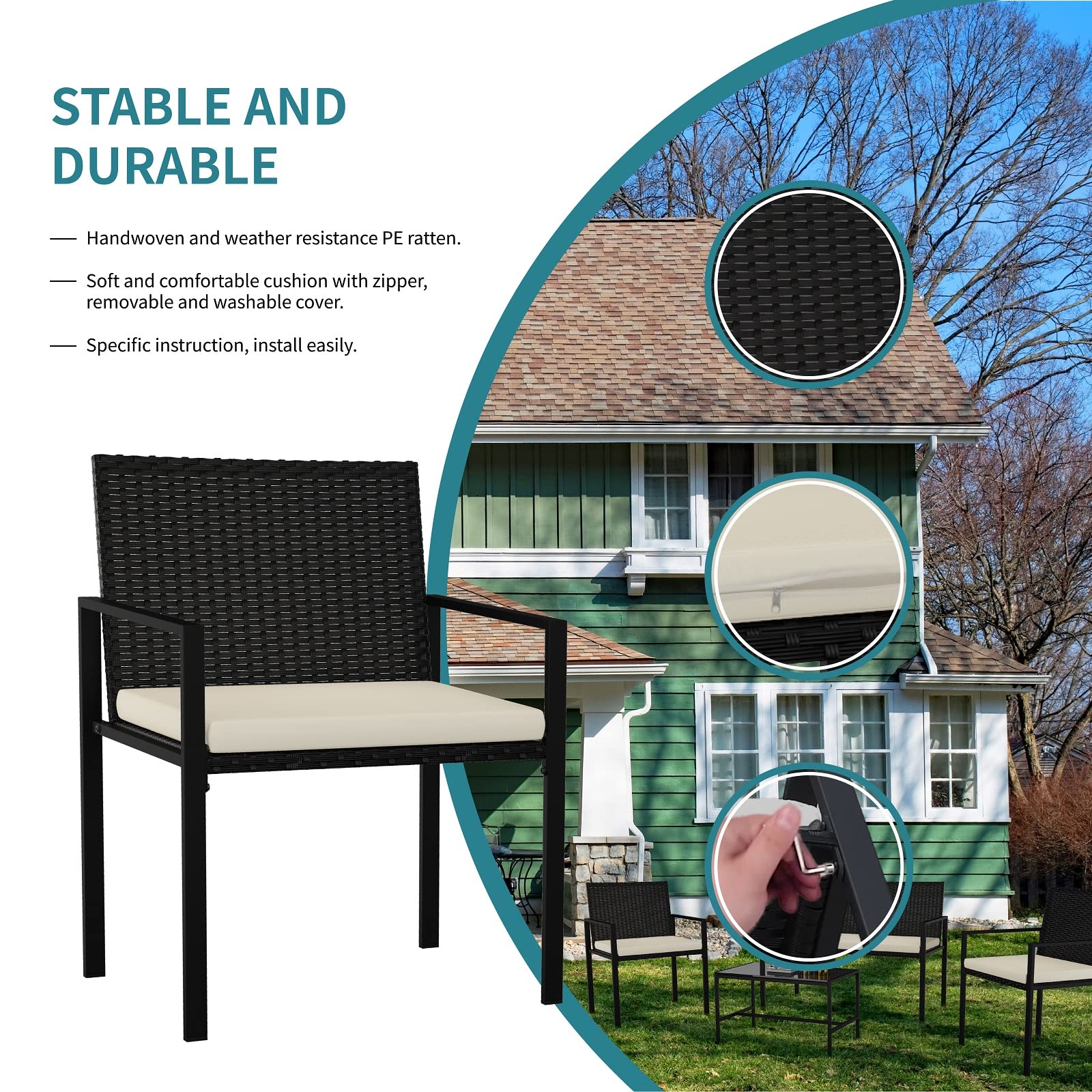 Patio Furniture Set, 4 Pcs Outdoor Conversation Furniture Extra Cushions