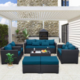 Patio Furniture Set 7 Pieces Couch Outdoor Chairs Coffee Table Peacock Blue Anti-Slip