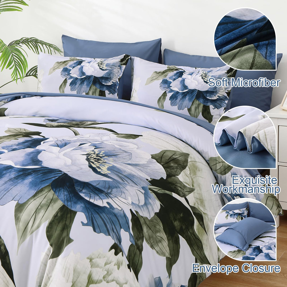 Blue Queen Comforter Set 7 Piece Bed in a Bag Queen