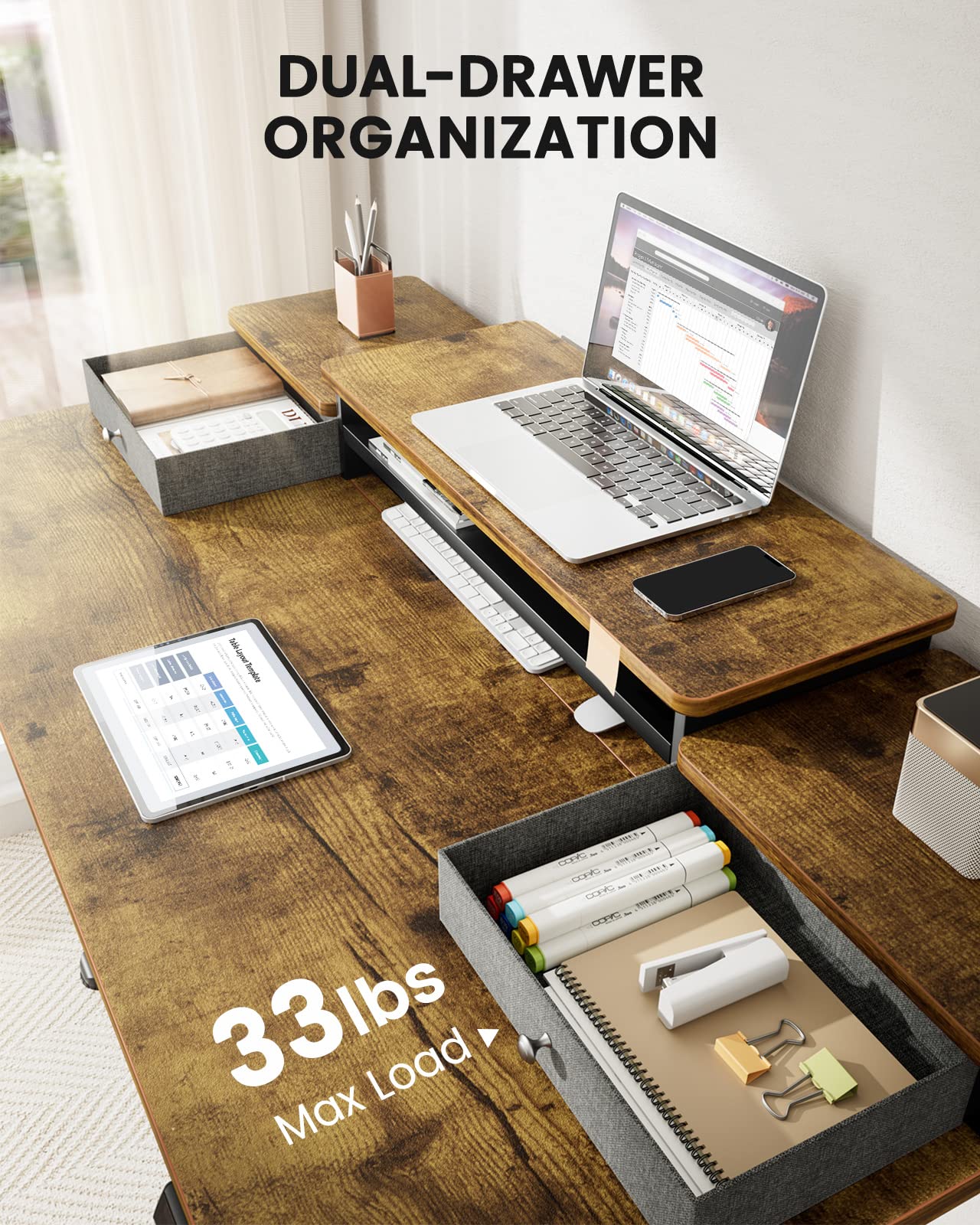Electric Standing Desk with Double Drawers