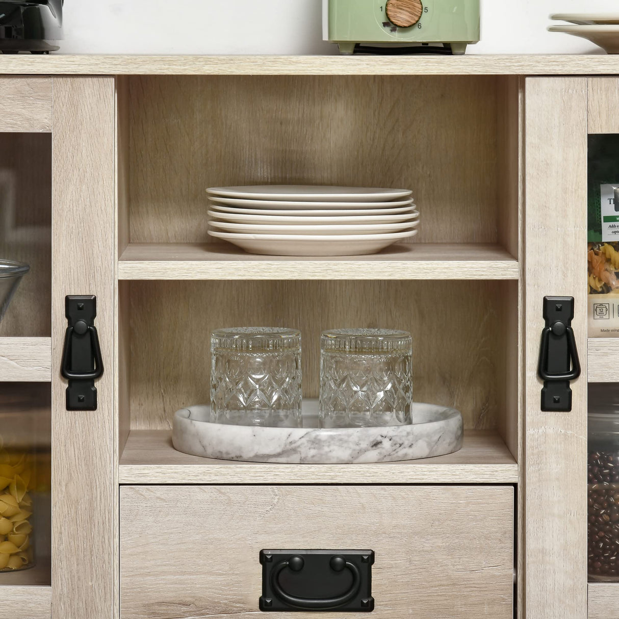 Sideboard Buffet Cabinet, Glass Door Kitchen Cabinet