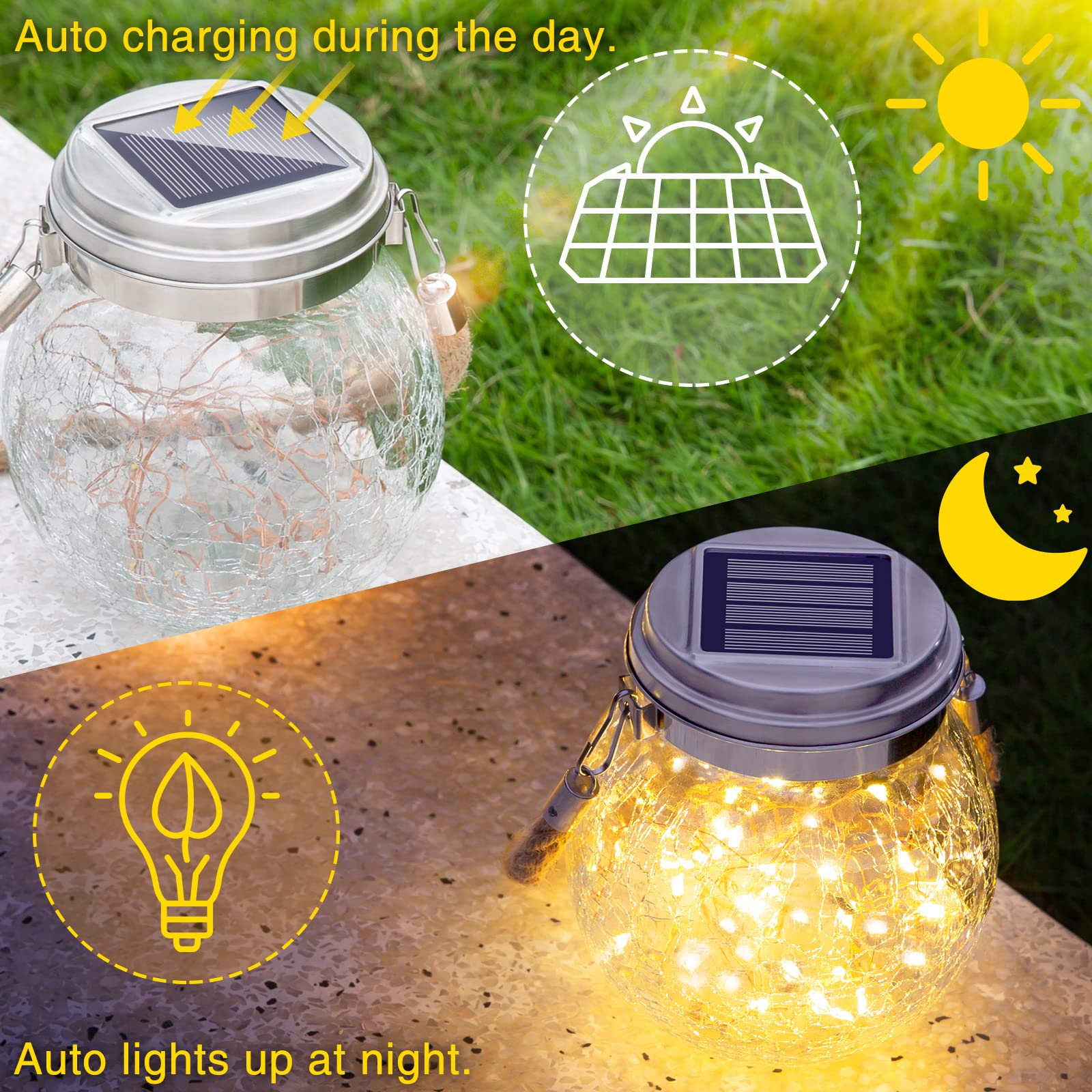 Solar Lantern, 2 Pack Lanterns with 30 LED Waterproof Garden Decor