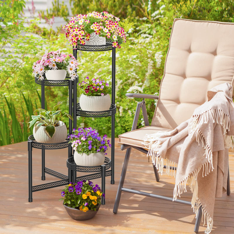 5 Tier Metal Plant Stand for Indoor Outdoor, Foldable Corner Tall Plant Shelf Display Stand