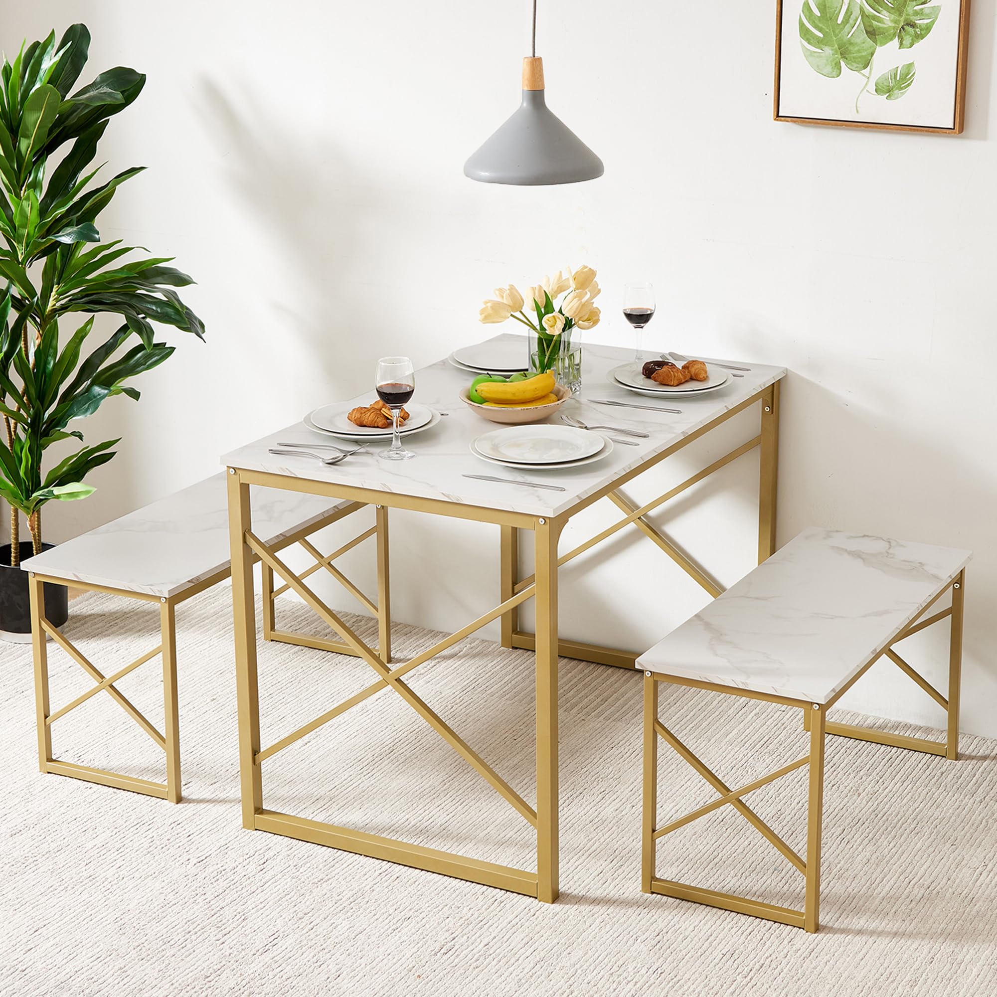 Kitchen Table with 2 Benches for 4