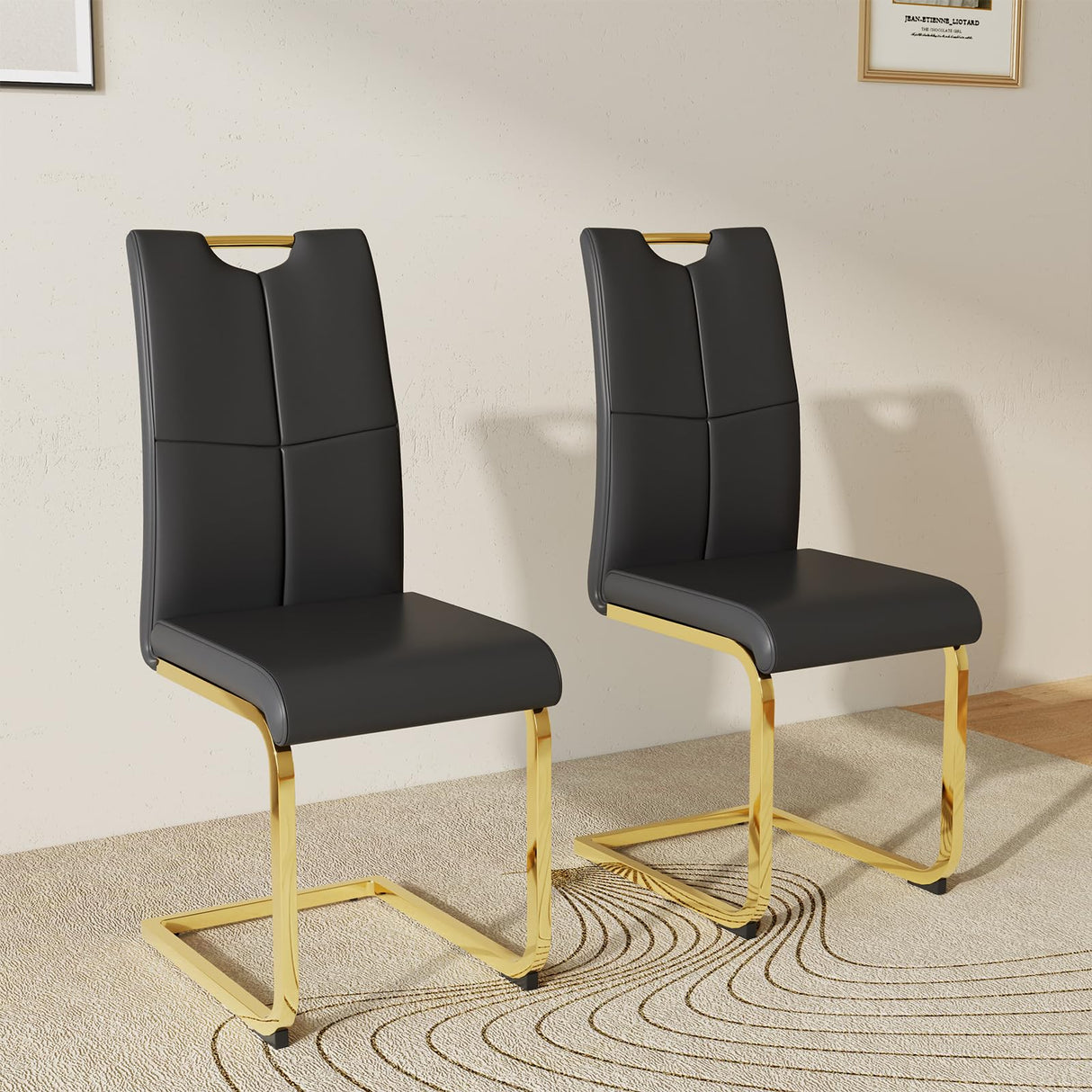 Dining Chairs Set of 2, Modern Dining Chairs with Faux Leather Padded Seat