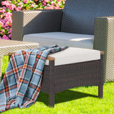 2 Piece Patio Rattan Ottomans, Wicker Footstool w/Acacia Wood Handles