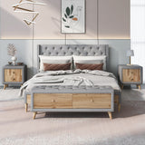 Bedroom Sets, 4-Pieces Queen Size Upholstered Platform Bed with 2 Nightstands and Storage Bench